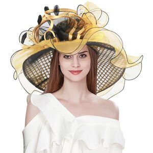 Women Kentucky Derby Church Hat Organza Flower Wide Brim Fascinator Hats 8453